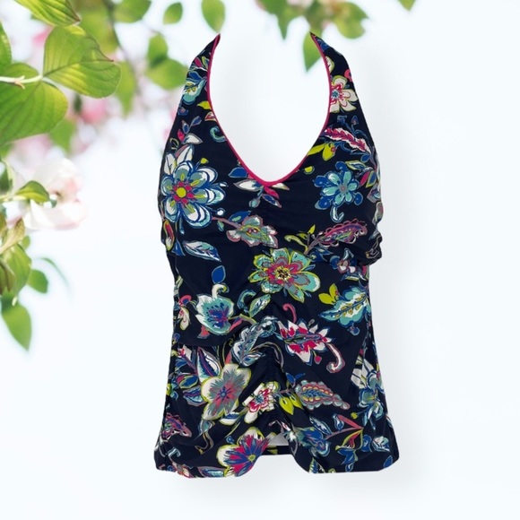 ANNE Cole Shirred Halter Tankini TOP Size Small - Picture 3 of 8